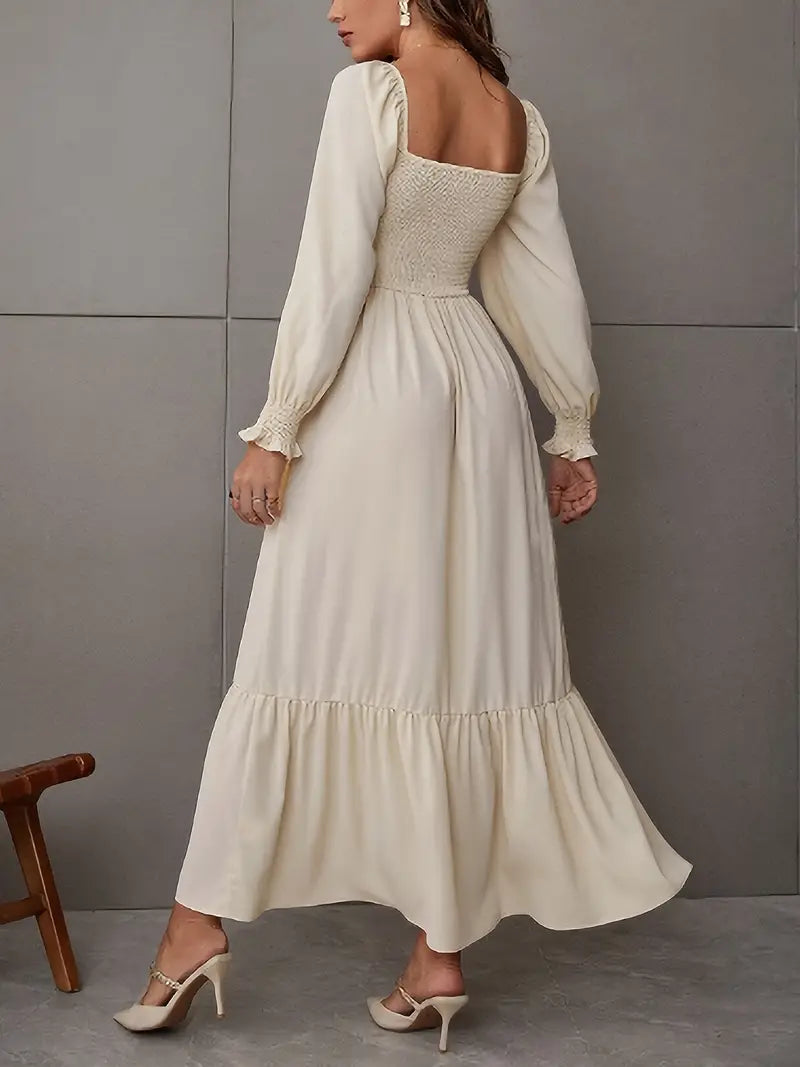 Elegant Long Sleeve A-line Shirred Bust Dress For Cosplay
