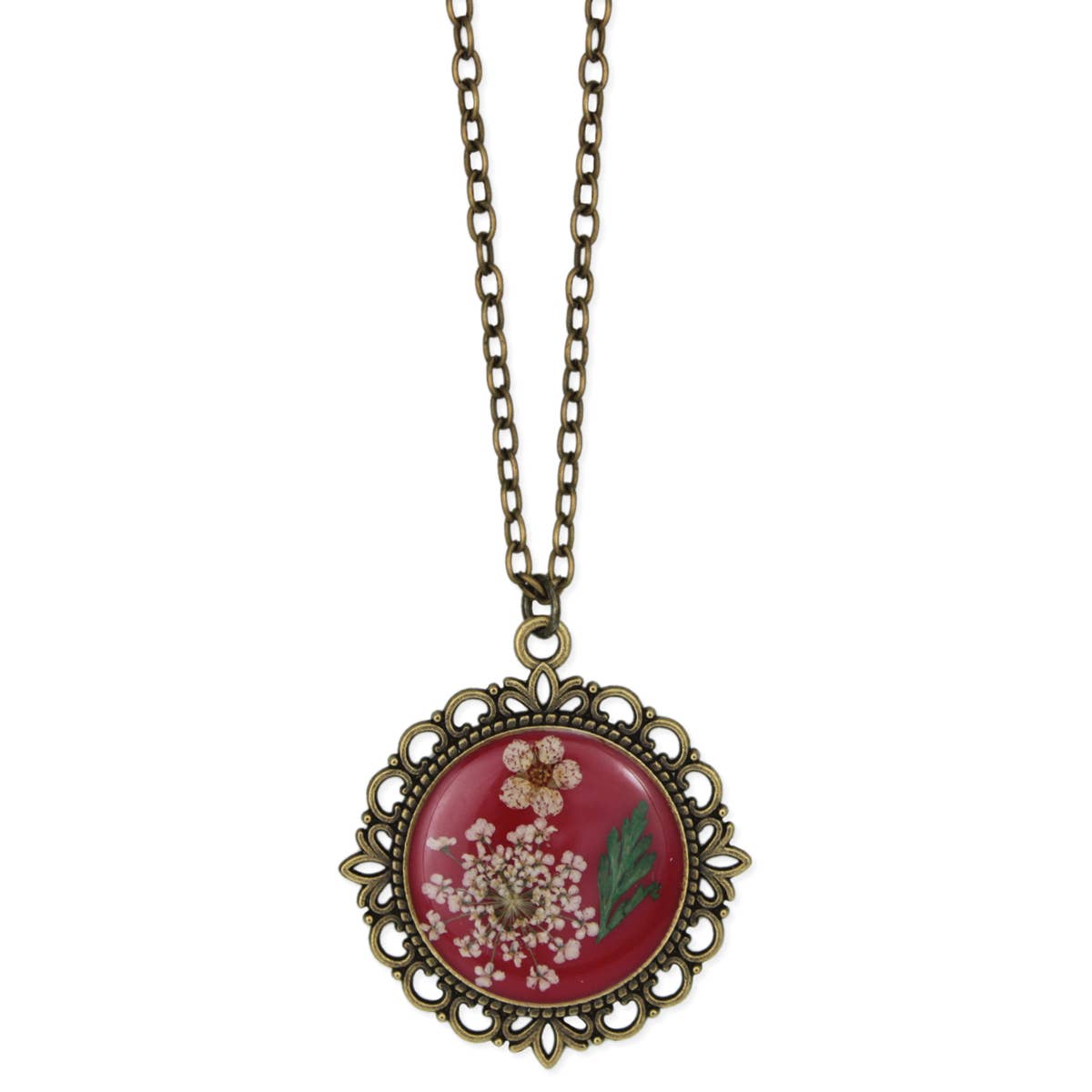 ZAD - Antique Gold Dried Flower Red Cameo Necklace