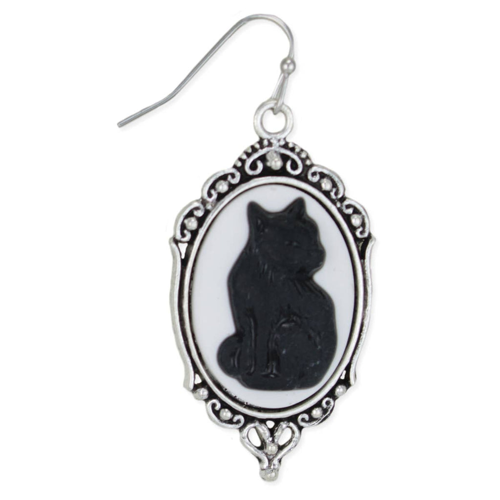 ZAD - Purrfection Cat Cameo Silver Earrings