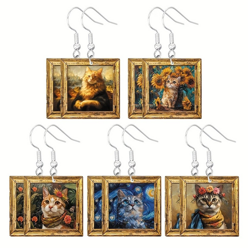 Assorted Classic Cat Painting Picture Earrings (1 Pair)