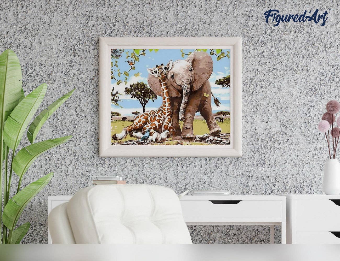 Figured'Art - Paint by numbers - Elephant & Giraffe friends