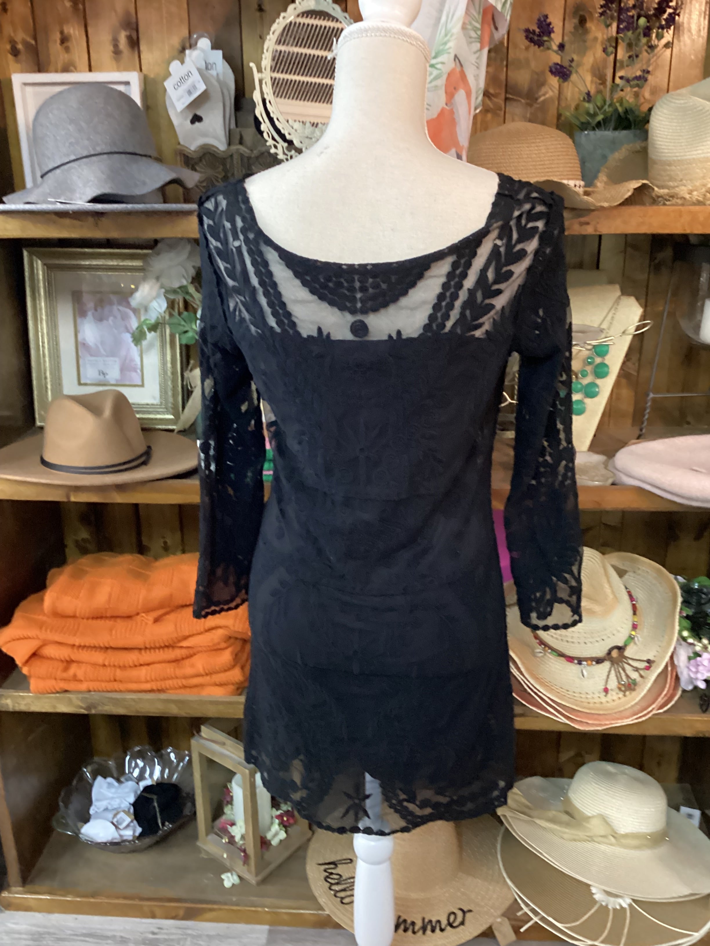 Express Black Long sleeved Floral Lace Mini Dress Size S