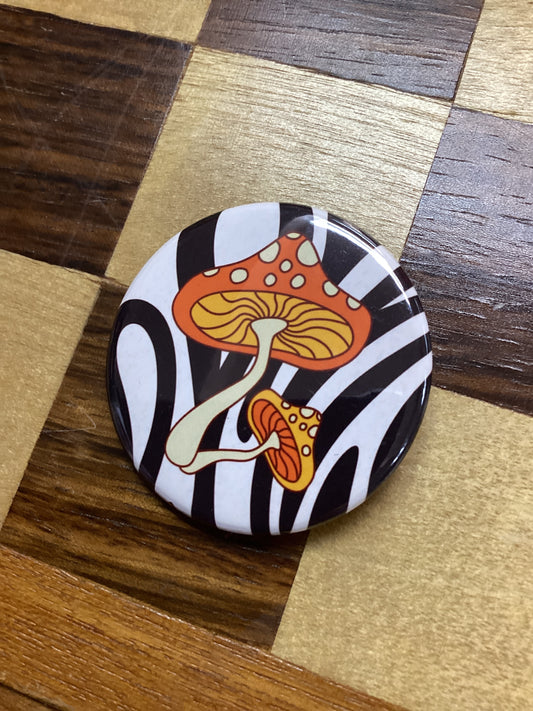 Orange Mushroom Trippy Themed Button 1.5”