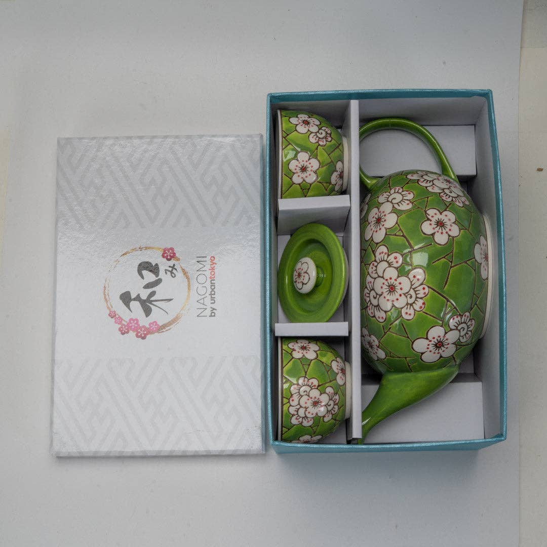 Urban Tokyo - Ume Plum Blossoms Green Tea Set 26oz Tea Pot with 2 Cups
