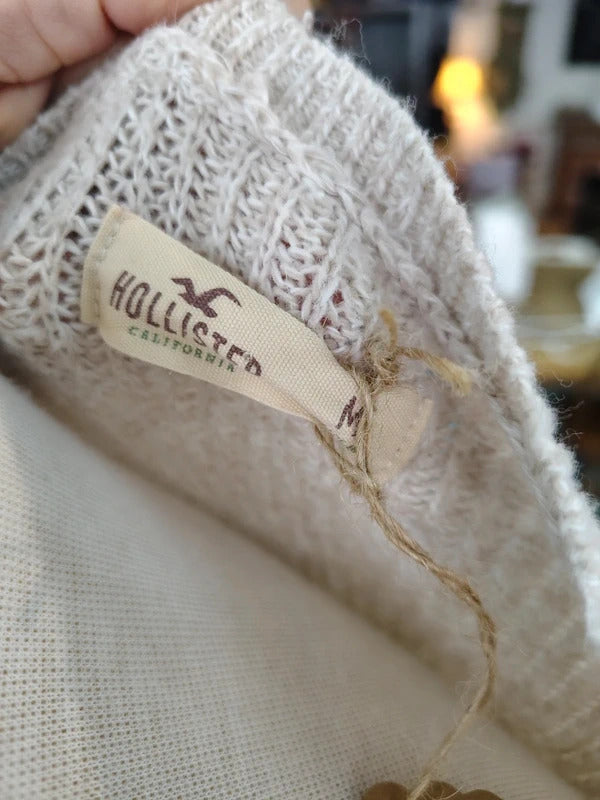 Hollister Oatmeal Knit Sweater with Plaid Layer | Medium