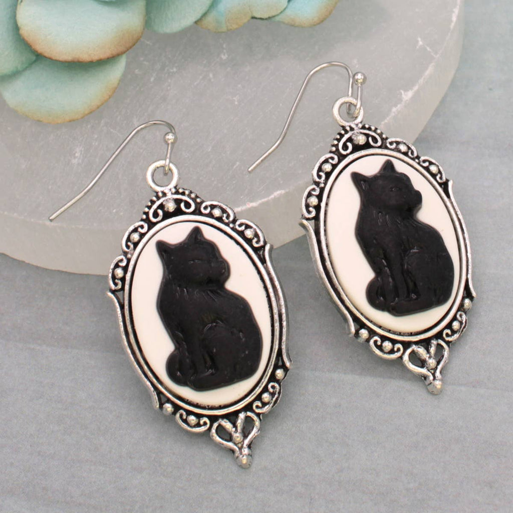 ZAD - Purrfection Cat Cameo Silver Earrings