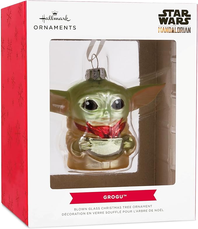 Hallmark Star Wars: The Mandalorian Grogu Holding Cup Christmas Ornament, Blown Glass