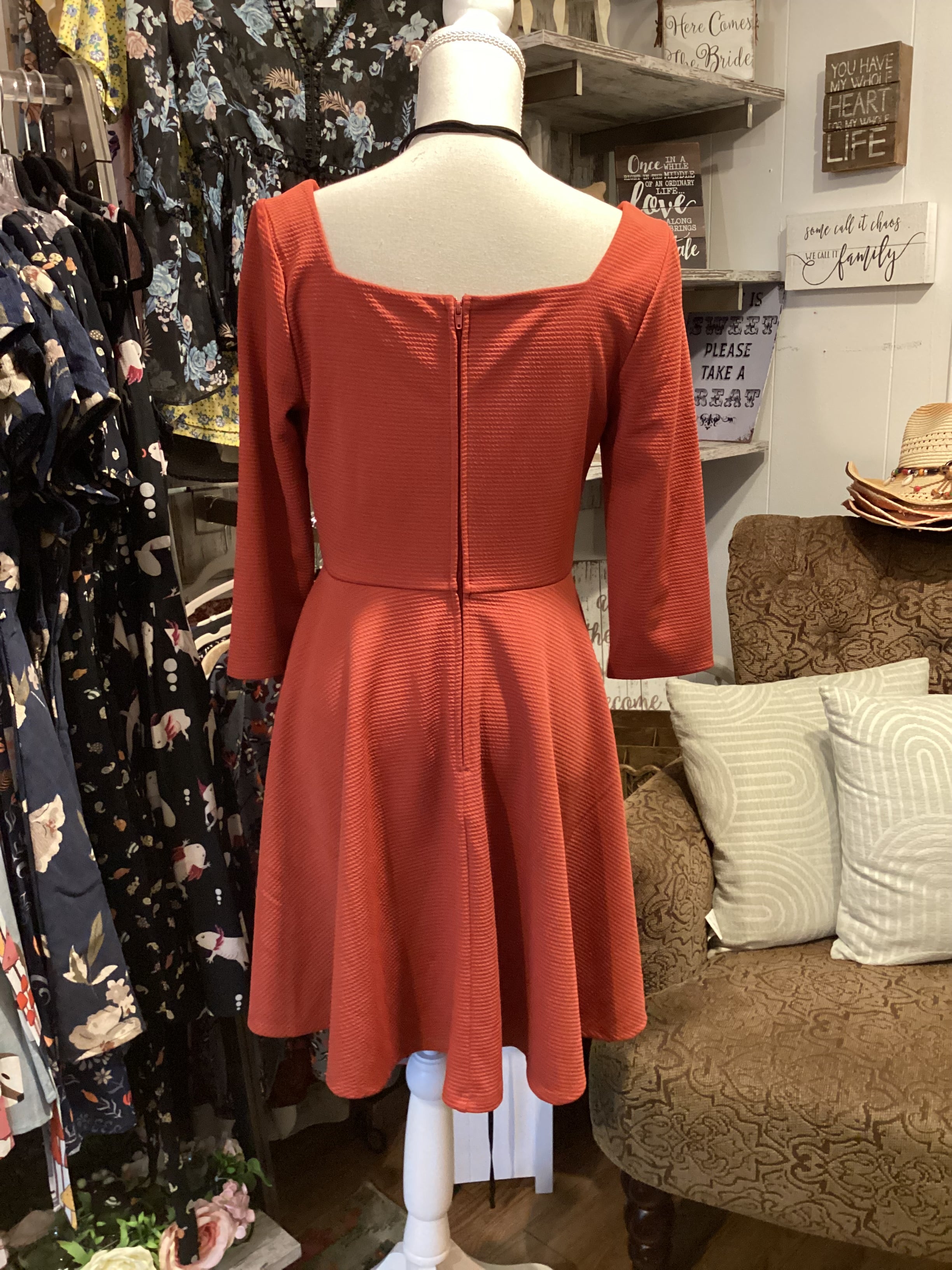 Mimi rust colored sleeved dress with buttons size M