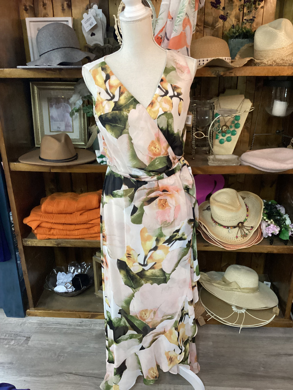 Sangria Peach Floral Maxi Dress Size 6