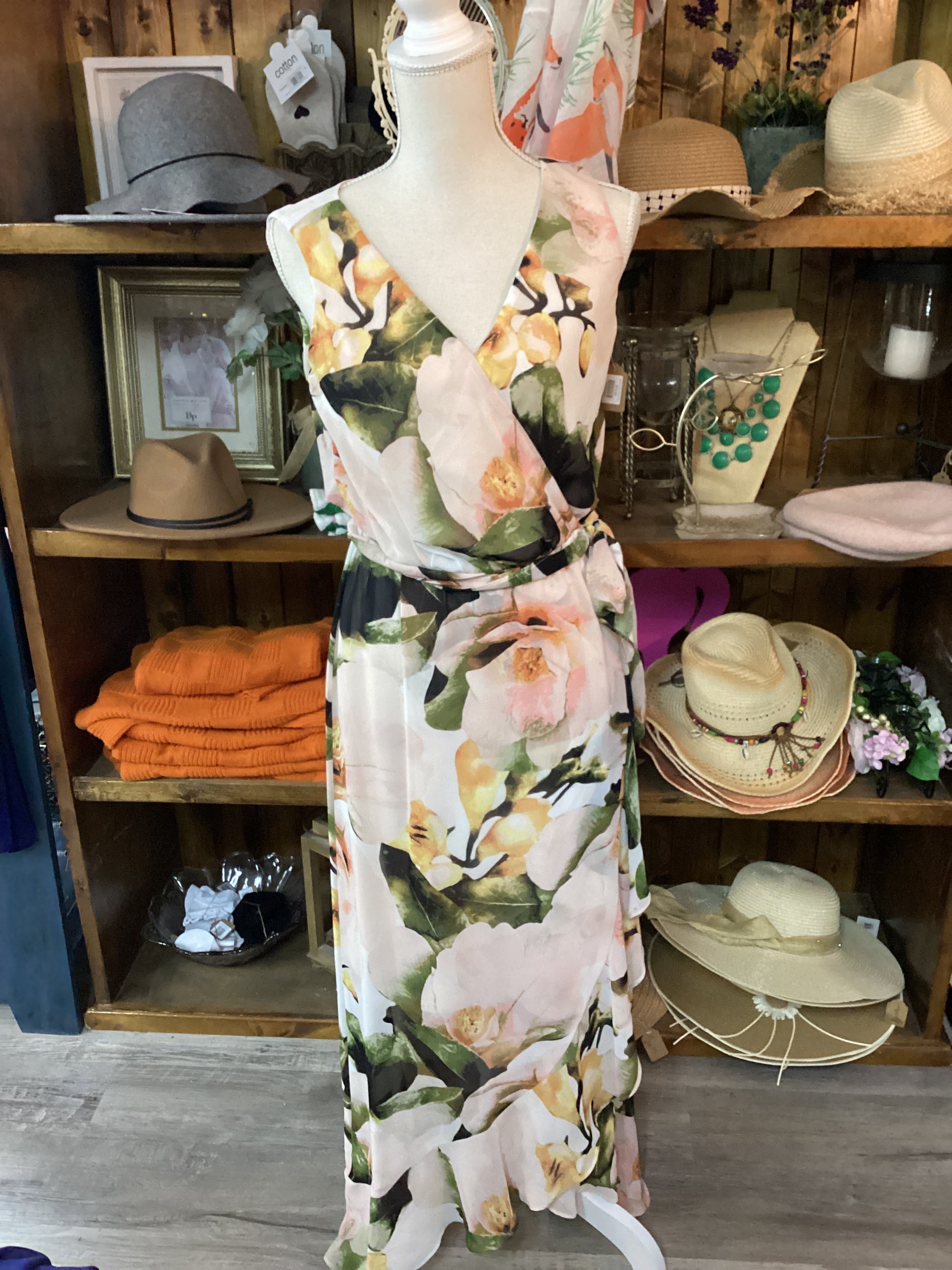 Sangria Peach Floral Maxi Dress Size 6