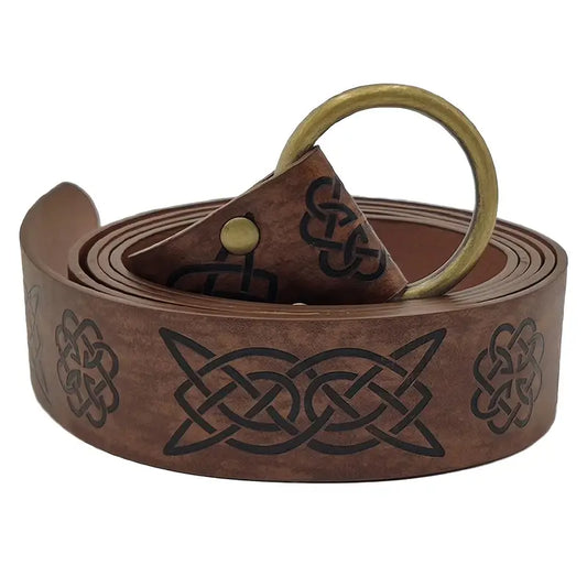 Celtic Embossed Faux Leather Belt Cosplay Brown