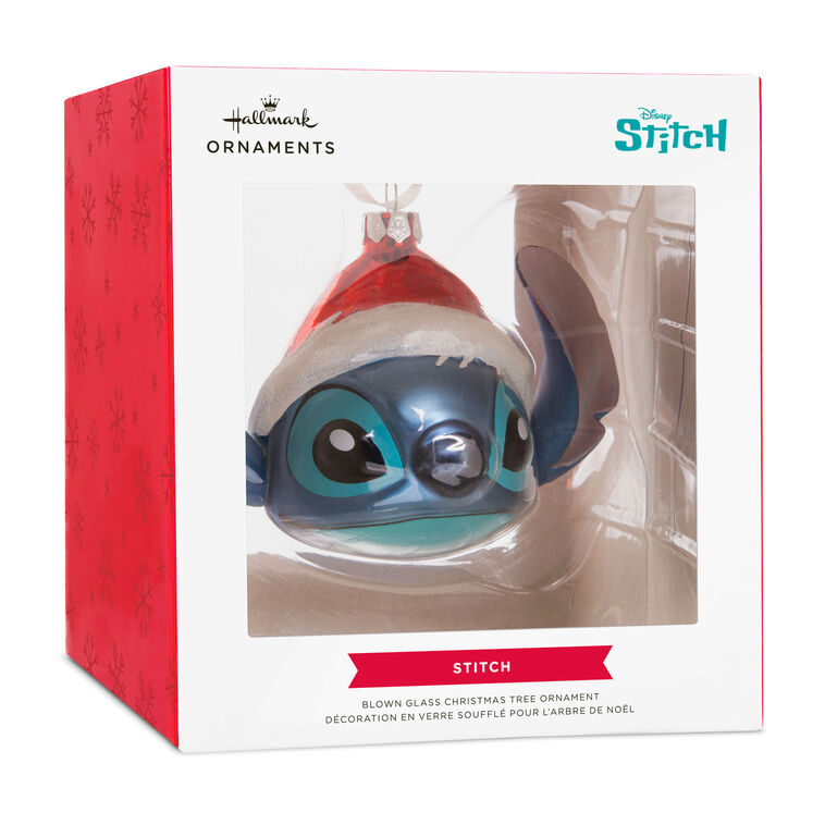 Disney Lilo & Stitch in Santa Hat Blown Glass Hallmark Ornament