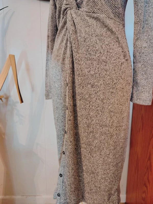LOFT Gray Knit Long Sleeve Dress XS