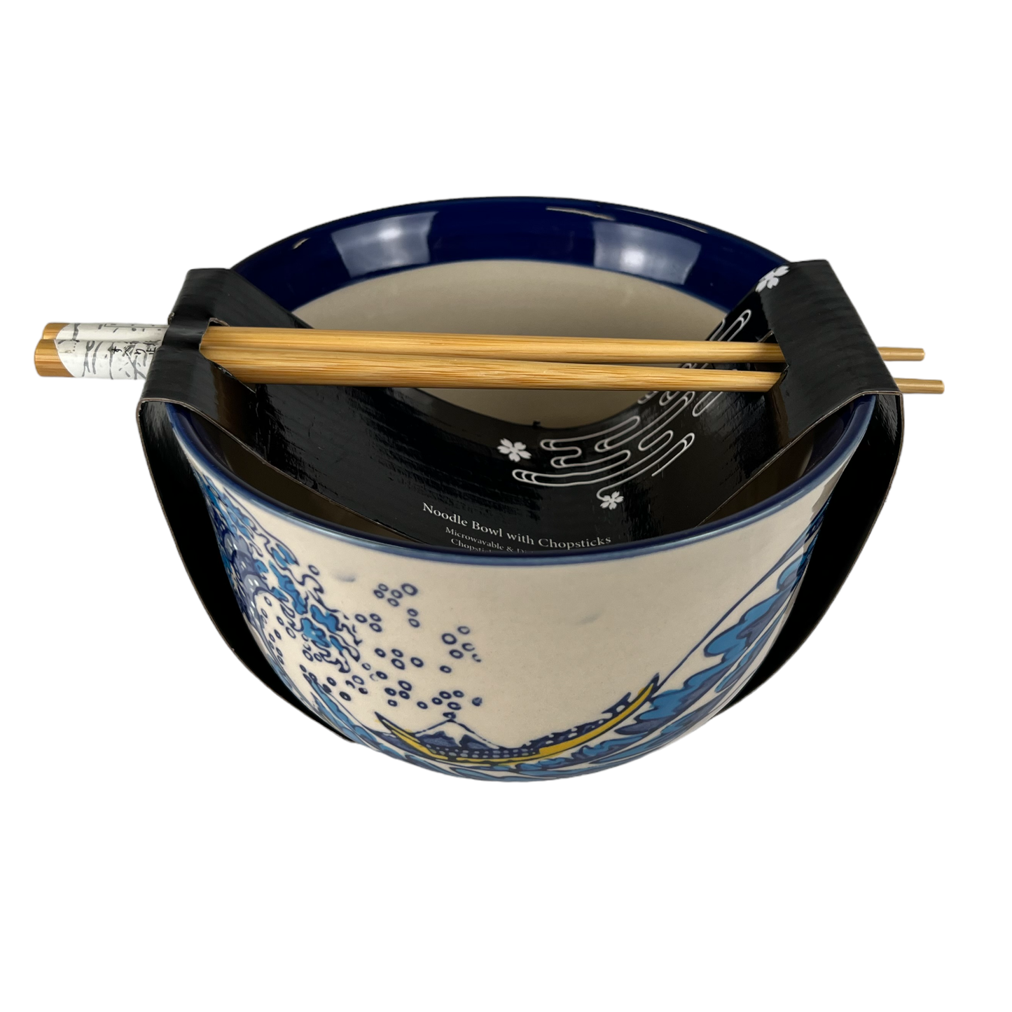 24oz 6"Dx4"H Noodle Bowl With Chopsticks Set Hokusai Wave Design