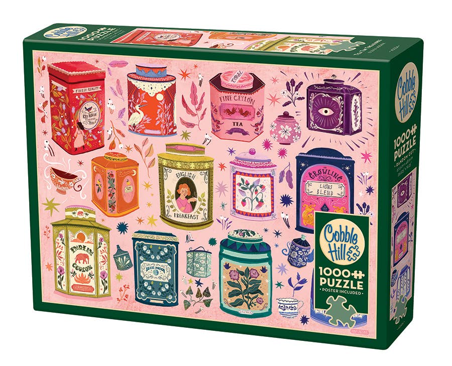 Outset Games and Cobble Hill Puzzles - Tea Tin Treasures 1000pc puzzle