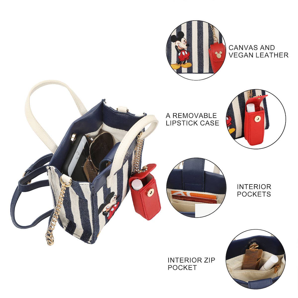 Bioworld Merchandising - Disney Bashful Mickey Pose 11.3" Blue & White Striped Crossbody Bag