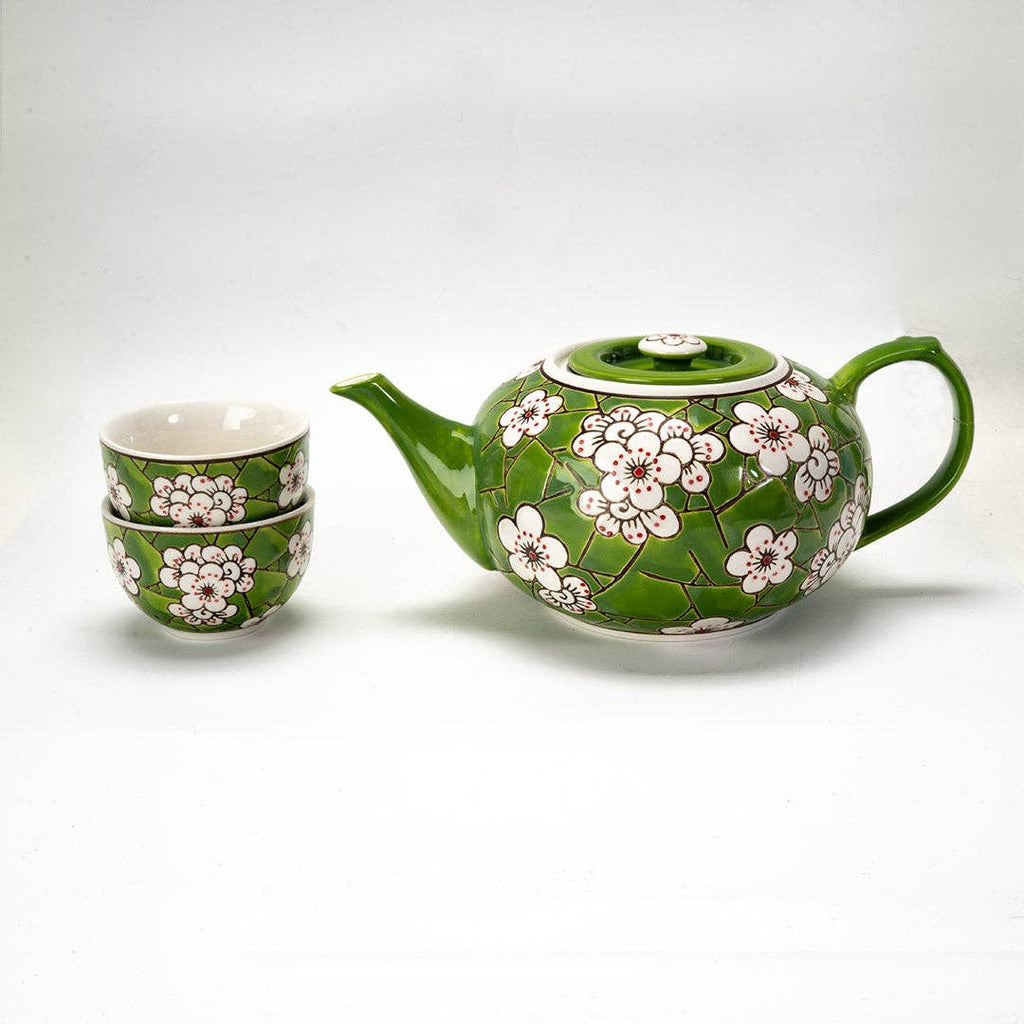 Urban Tokyo - Ume Plum Blossoms Green Tea Set 26oz Tea Pot with 2 Cups
