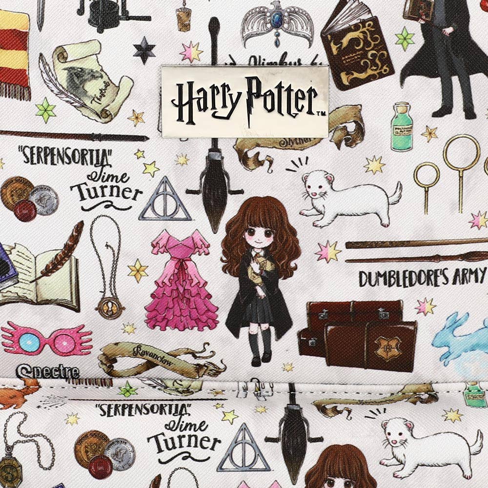 Bioworld Merchandising - Harry Potter Hogwarts Chibi Characters & Icons All Over Print White Mini Backpack
