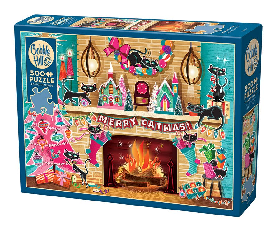 Outset Games and Cobble Hill Puzzles - Merry Catmas 500pc puzzle