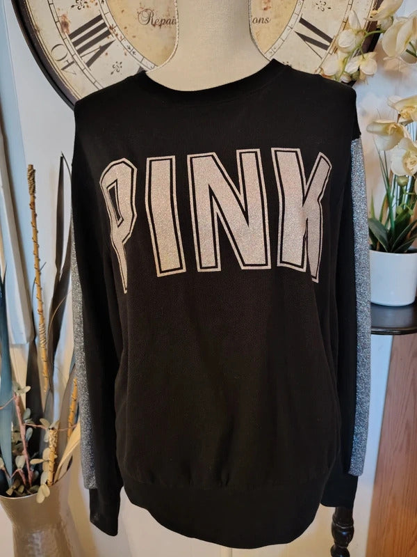 PINK by Victoria's Secret Black Glitter Sweatshirt Size Small