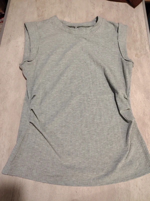 Women's Gray Ribbed Stretch Tee size Small
