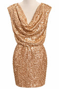 Eliza J New York Champagne Gold Sequin Cowl Neck Dress Sz 6