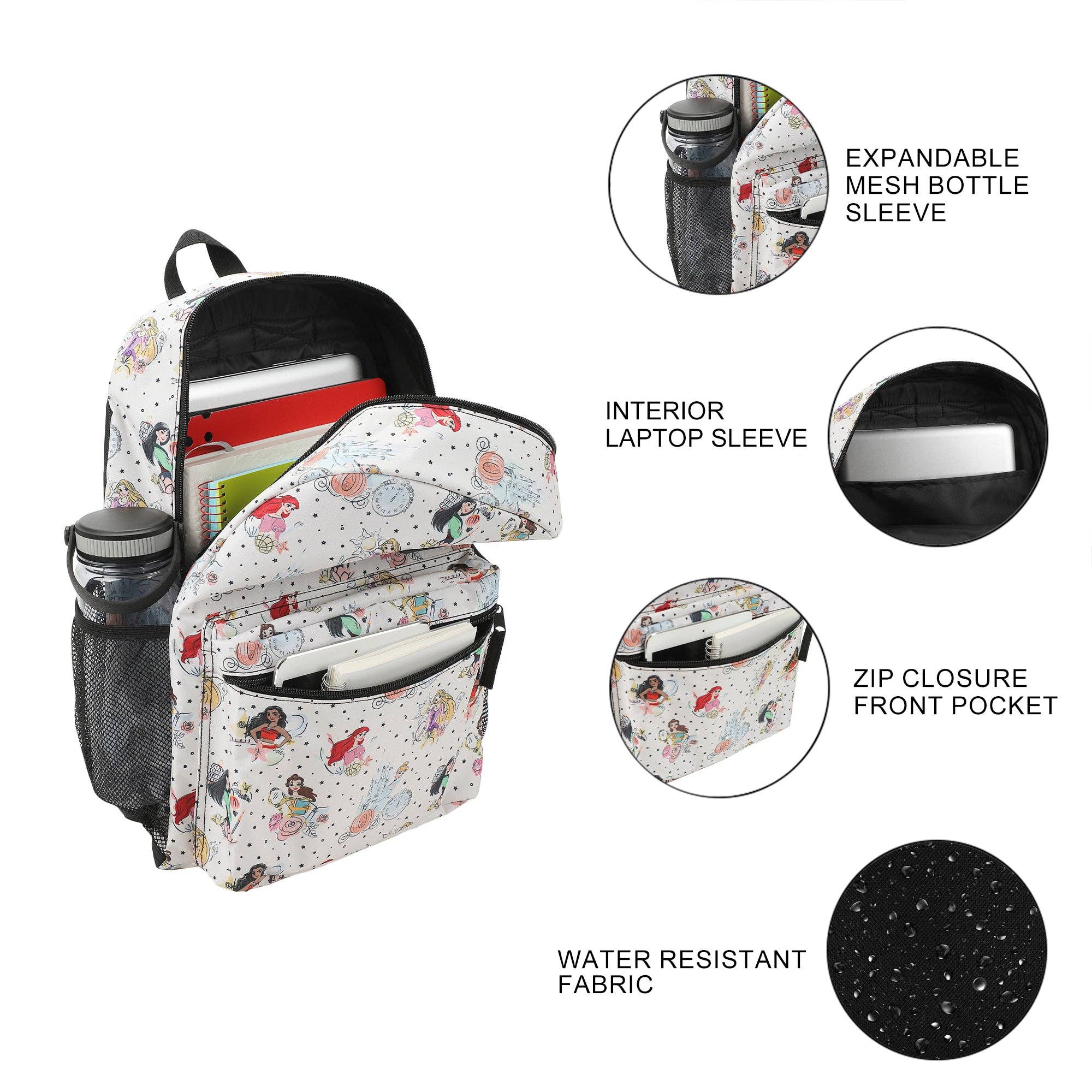 Bioworld Merchandising - Disney Princess Characters All-Over Print 16" White Backpack