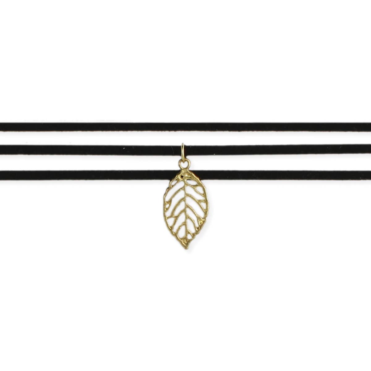 Black Suede 3 Line Gold Leaf Choker Necklace - #shop_name ZADBoutique Jewelry