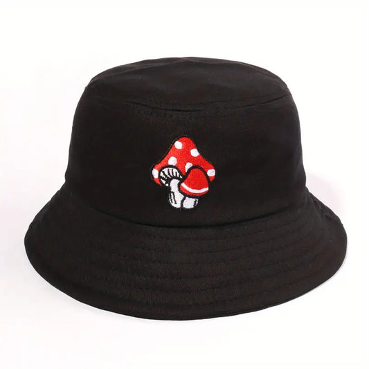 Black Red Two Mushroom Print Bucket Hat