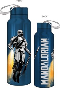 BLAST OFF 27oz STAINLESS STEEL WATERBOTTLE w/STRAP STAR WARS MANDO - #shop_name Silver BuffaloDrinkware