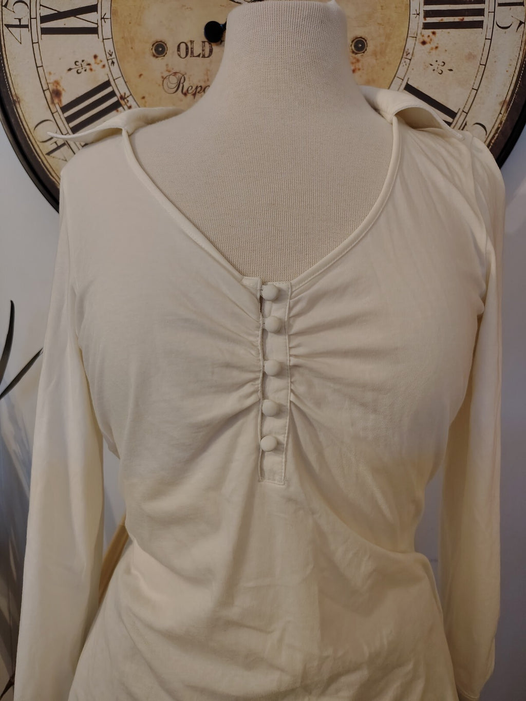 DKNY Jeans Women's Long Sleeve Cream Button Front Top Size L