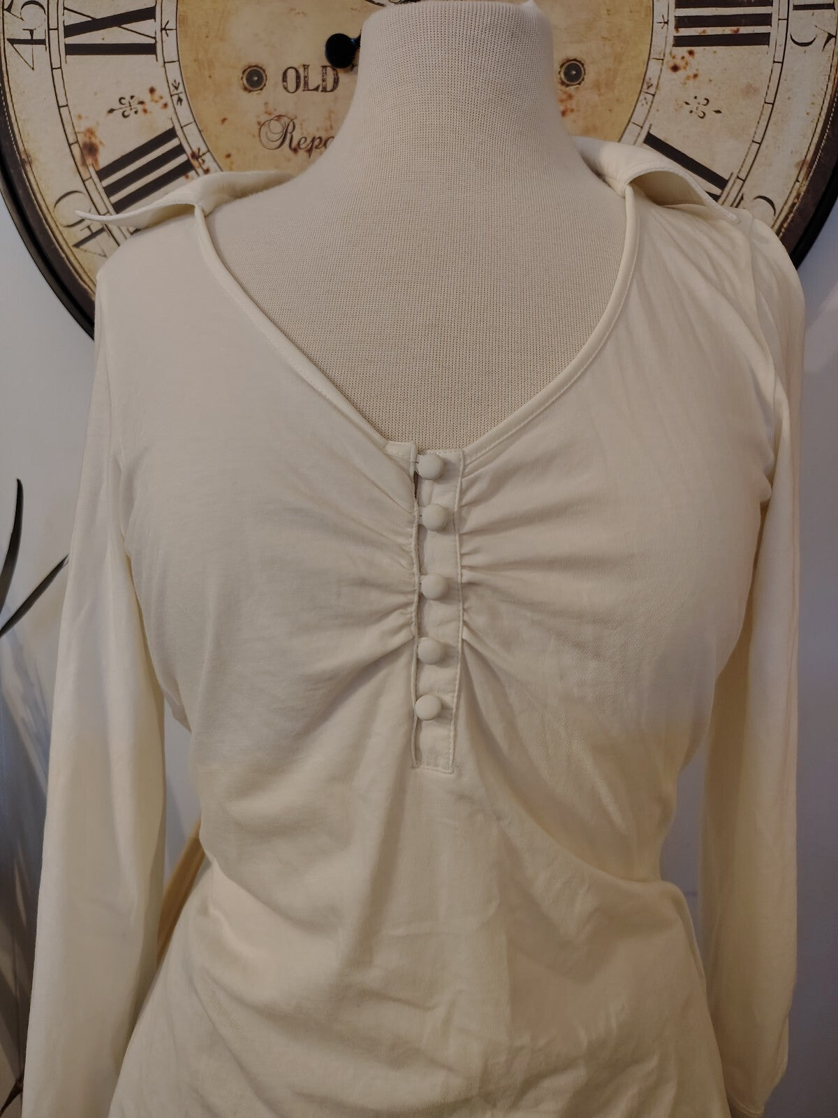 DKNY Jeans Women's Long Sleeve Cream Button Front Top Size L