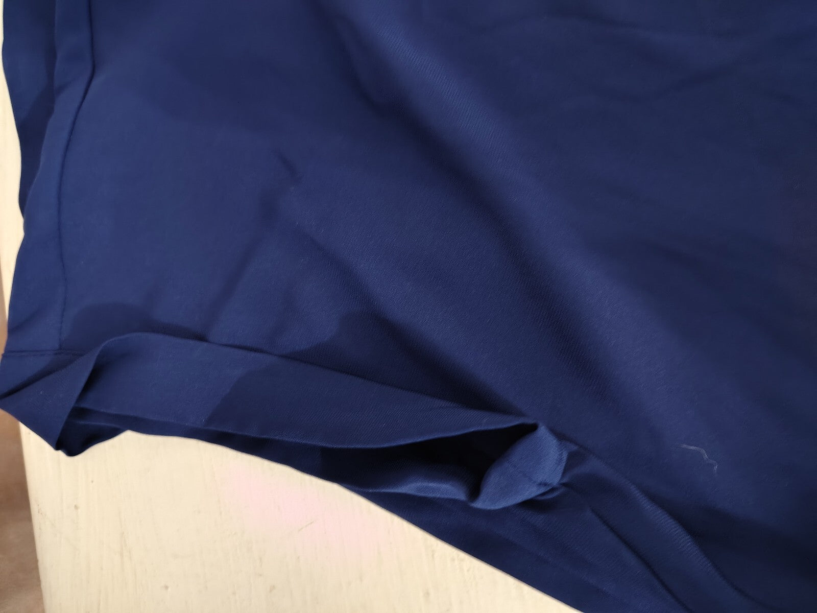 Navy Blue Short Sleeve Blouse with Keyhole Neck Express XS