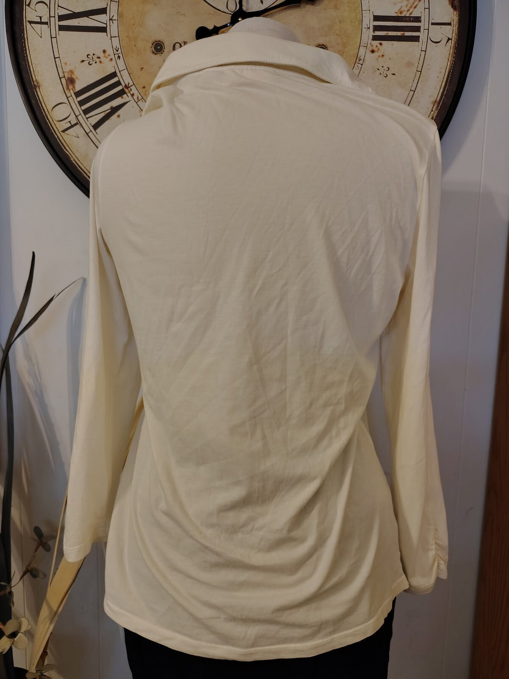 DKNY Jeans Women's Long Sleeve Cream Button Front Top Size L