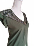 Express Women's Olive Green Blouse with Lace Detail XS