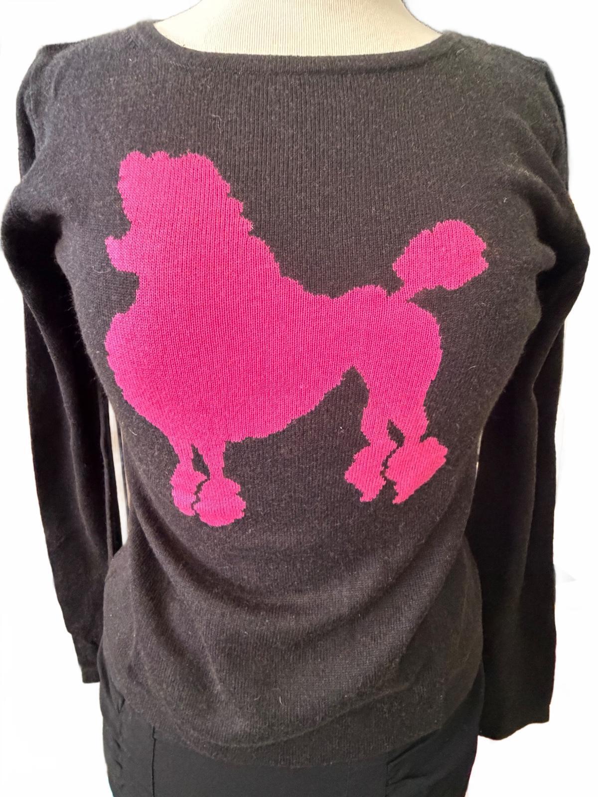 Fetching Women's Black Light Silk Sweater with Poodle Small