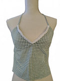 Junior XS/S Green and White Gingham Halter Neck Top with Tie
