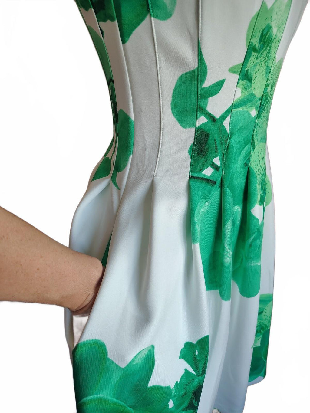 Calvin Klein Size 4 White Dress with Green Floral Print