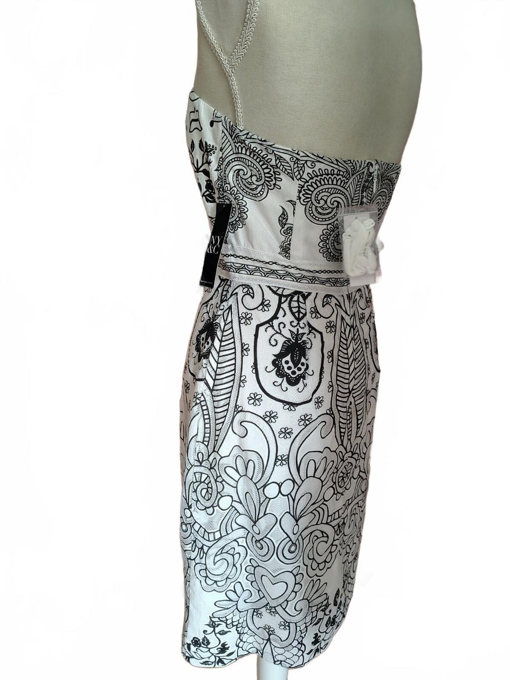 NY & Co Strapless Sheath Dress White Black NWT Sz 2