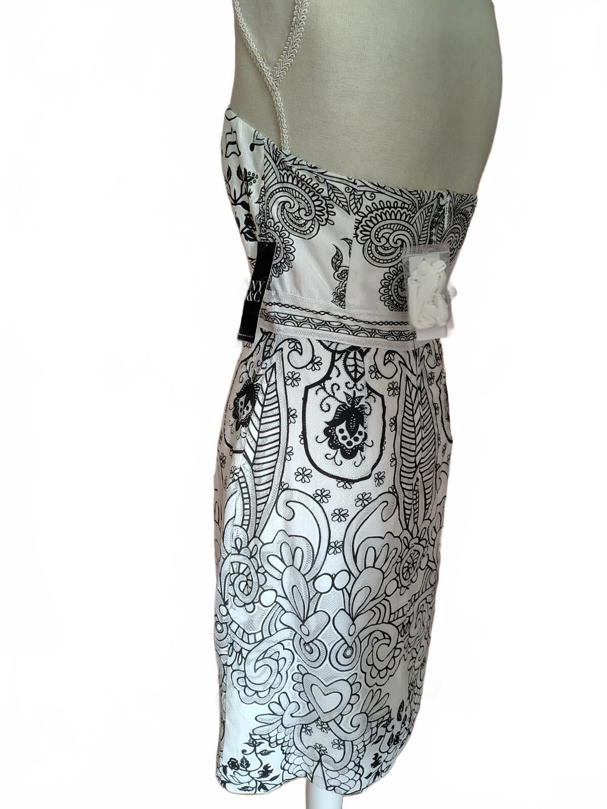 NY & Co Strapless Sheath Dress White Black NWT Sz 2