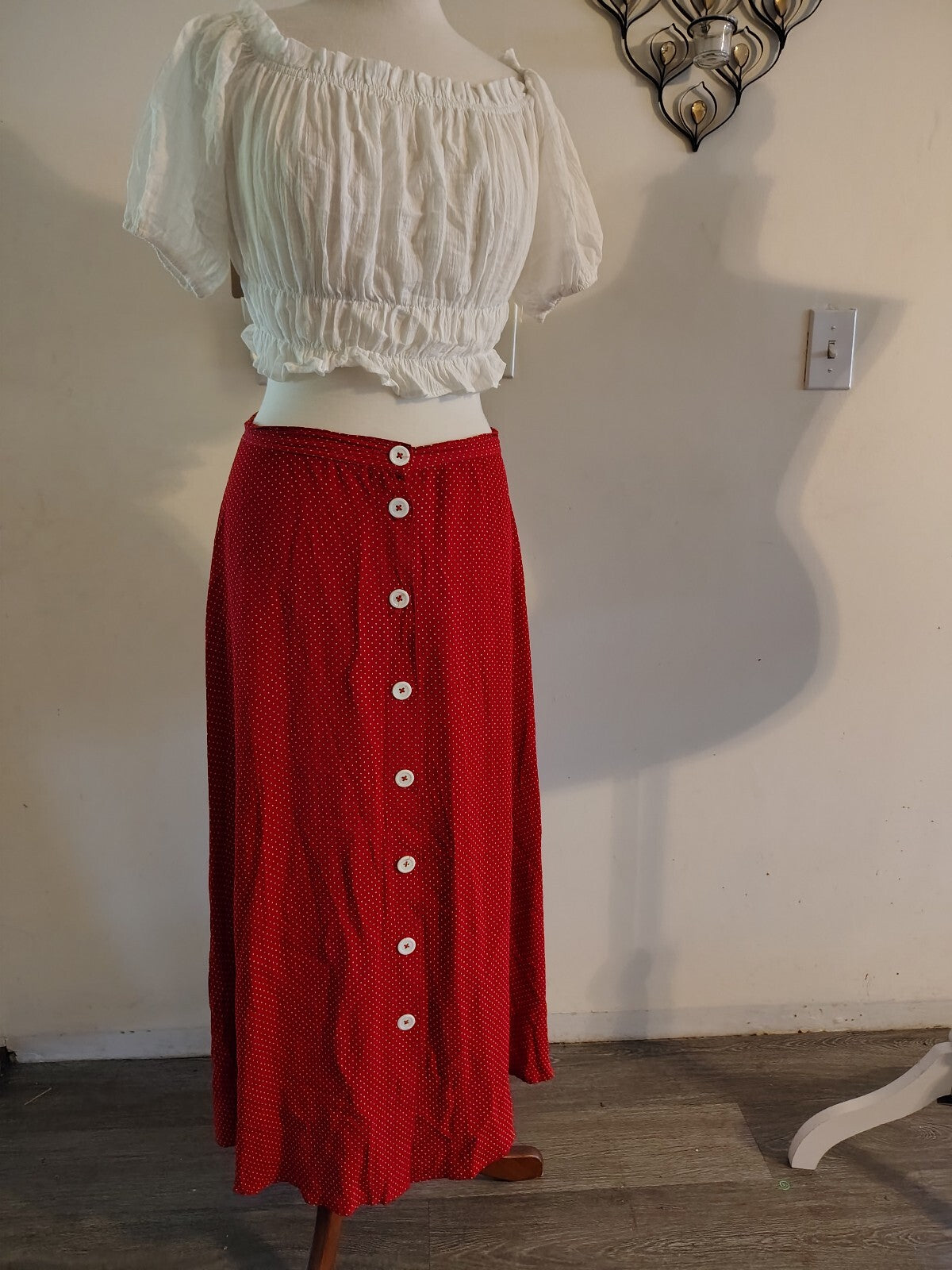 Carole Little Womens Rd Polka Dot Button-Front Maxi Skirt 12