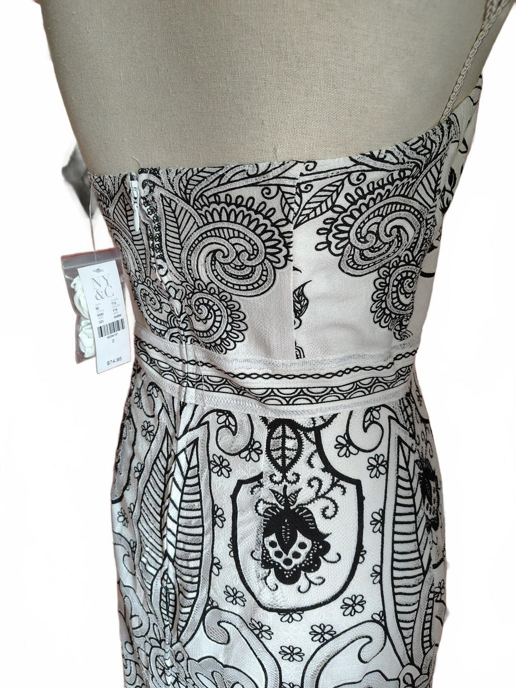 NY & Co Strapless Sheath Dress White Black NWT Sz 2