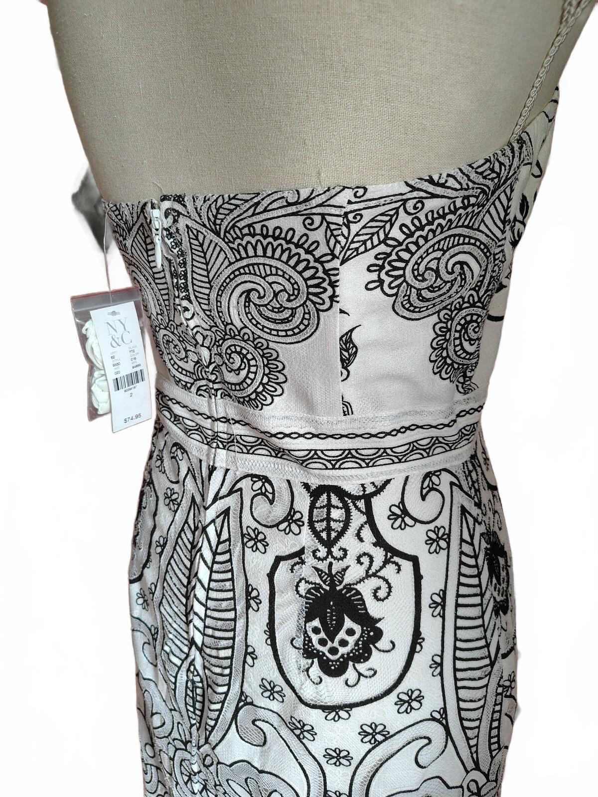 NY & Co Strapless Sheath Dress White Black NWT Sz 2