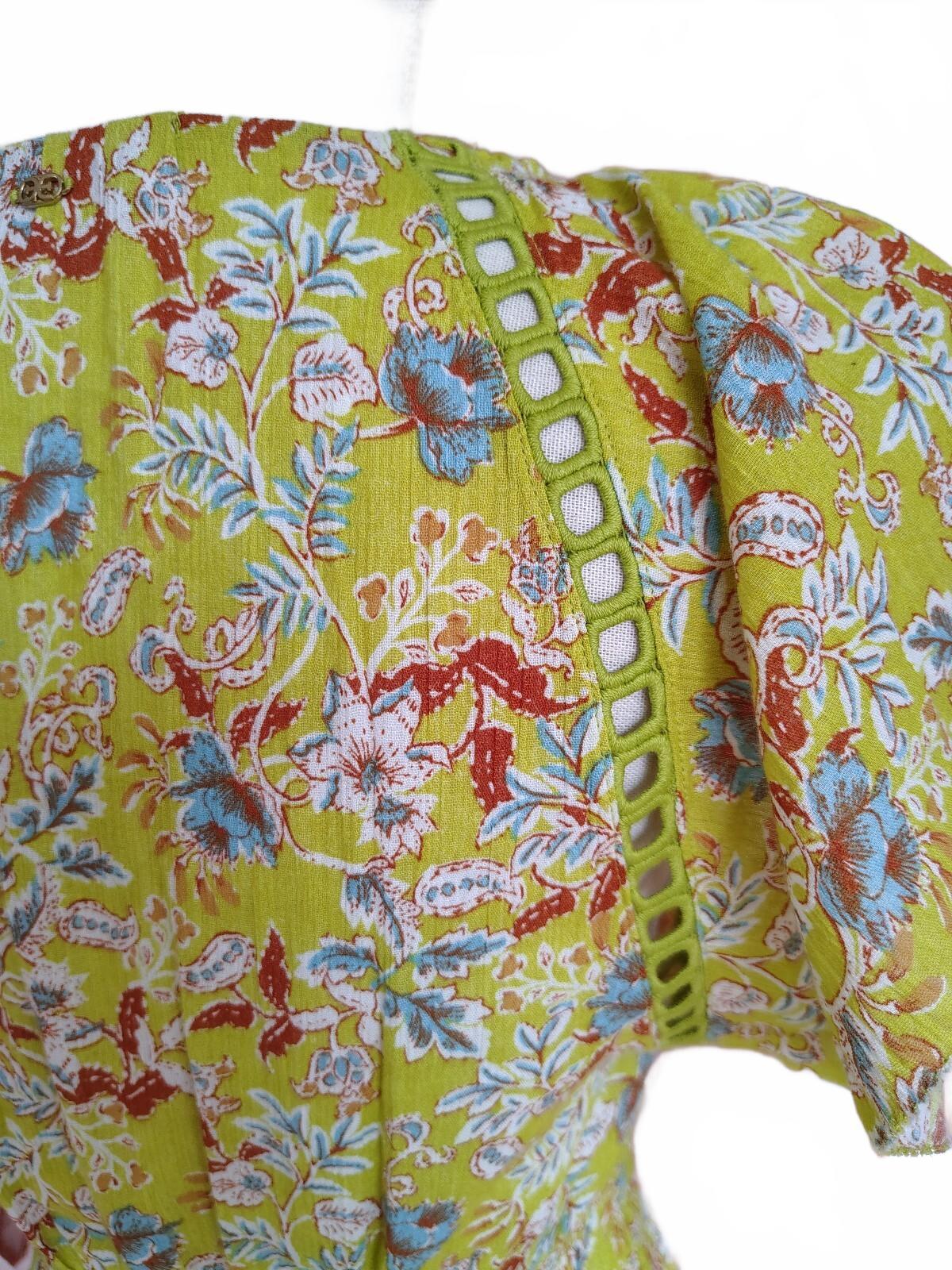 Sam Edelman Women's Yellow Floral Print Peplum Blouse, XS