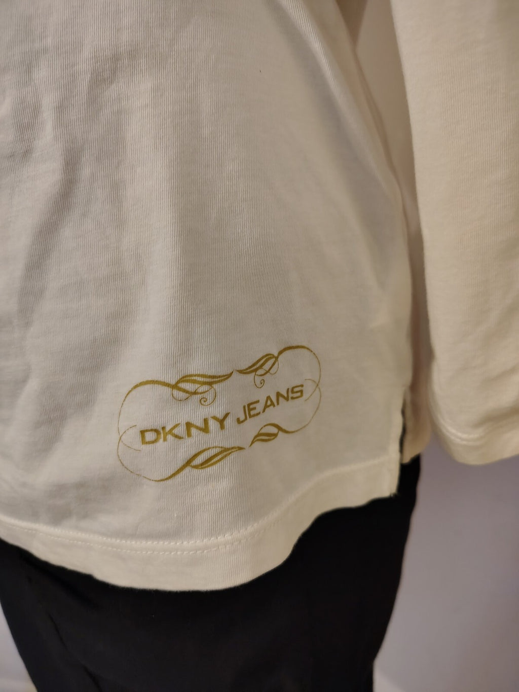 DKNY Jeans Women's Long Sleeve Cream Button Front Top Size L