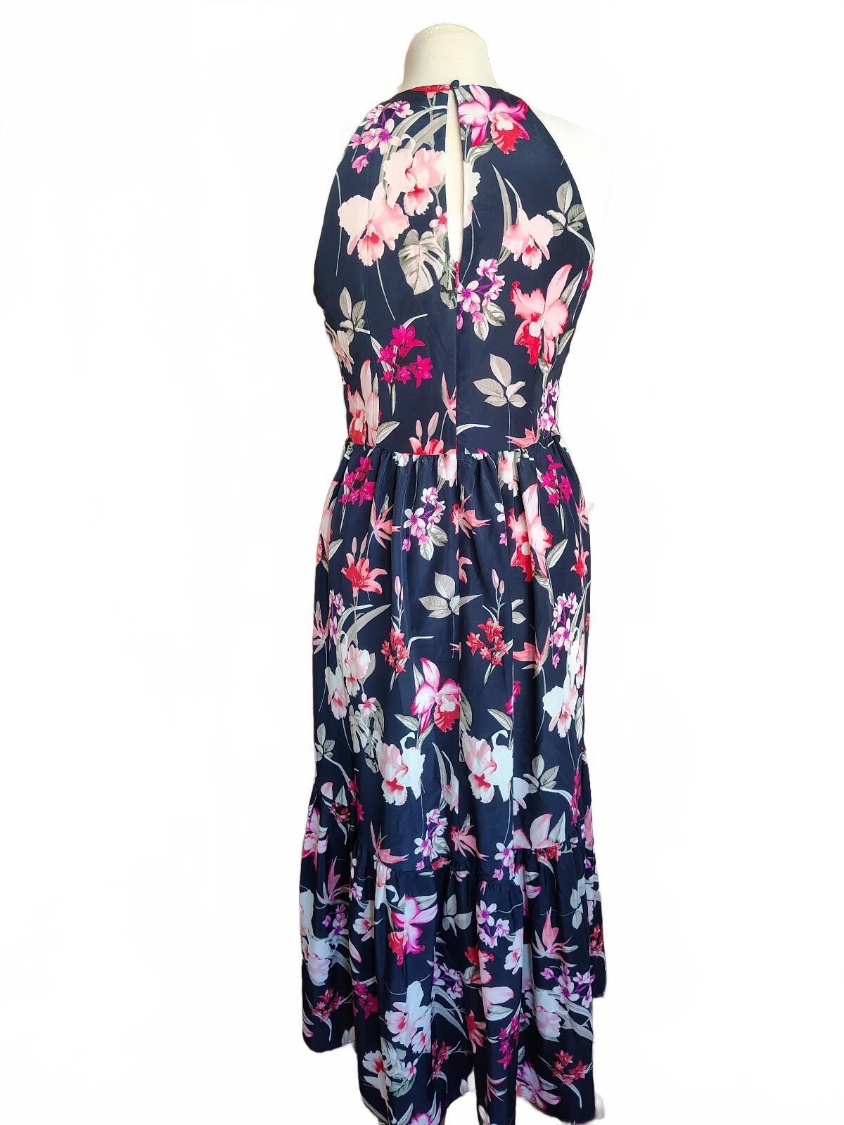 Eliza J Women's Navy Blue Floral Halter Midi Dress Size 4