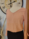 Theoutfit Women's Medium Peach Polka Dot Long Sleeve Blouse