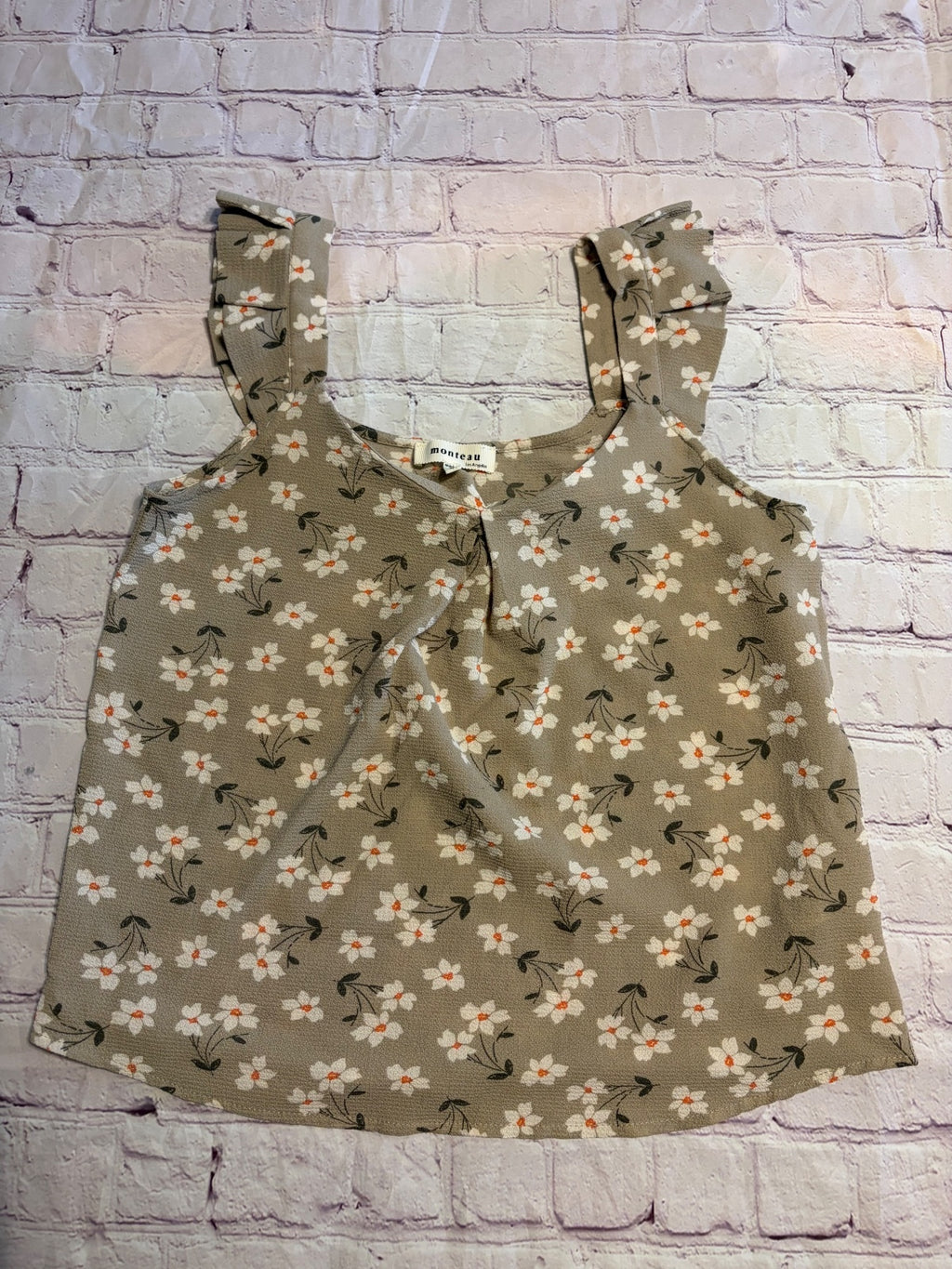 Women's Small Floral Ruffle Shoulder Top - Very Good