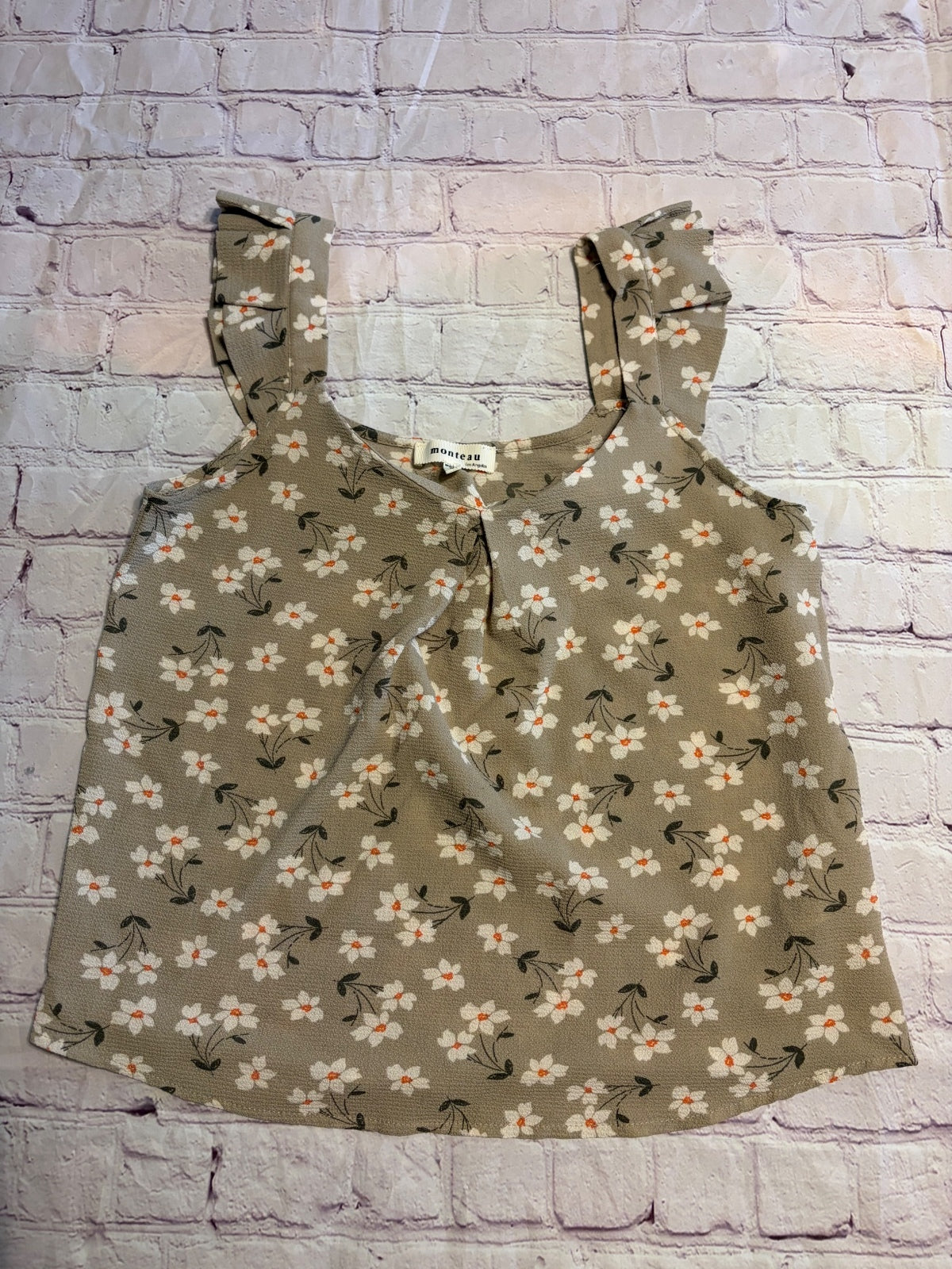 Women's Small Floral Ruffle Shoulder Top - Very Good