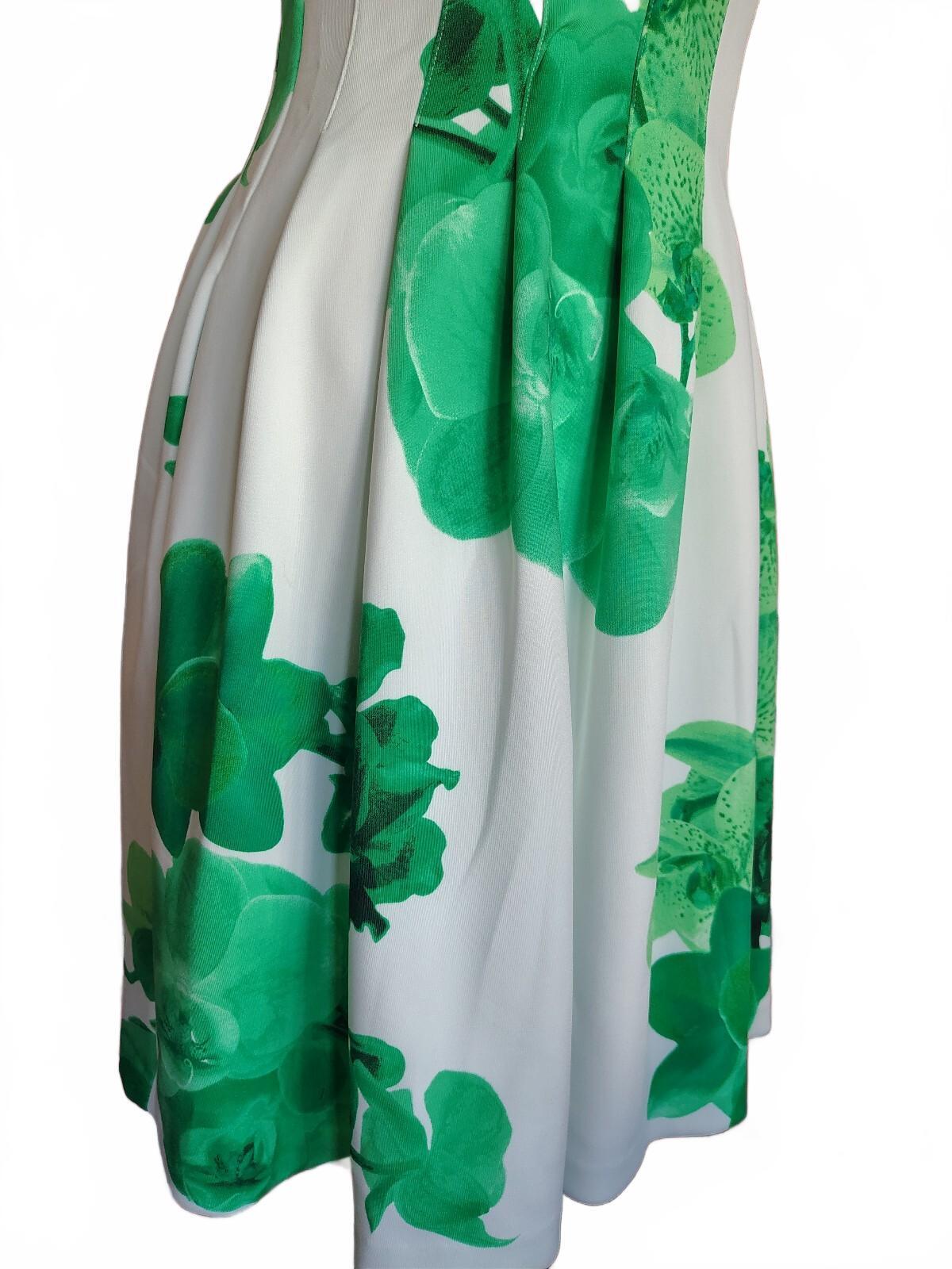 Calvin Klein Size 4 White Dress with Green Floral Print